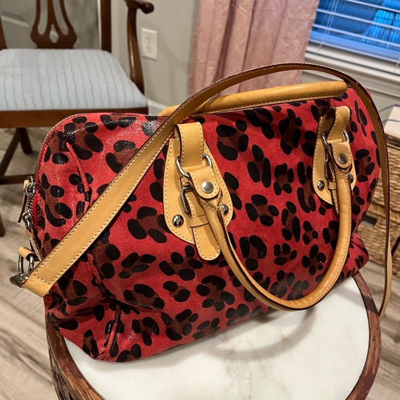 Used Maurizio Taiuti Stylish Red Leopard Print Leather Handbag - Picture 3 of 12